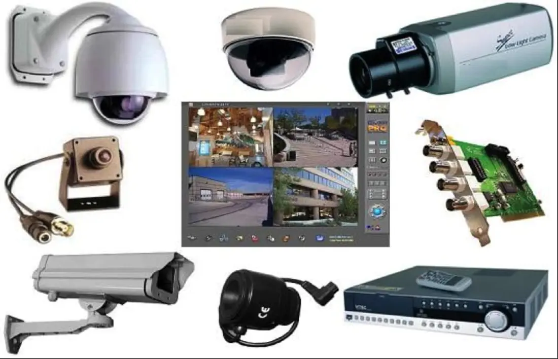 Farklı kamera tipleri: PTZ (hareketli) kamera, dome kamera, gizli kamera, box kamera ve DVR kayıt cihazı